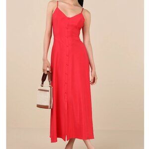 Lulus Sanya Red Button-Front Sleeveless Midi Dress XLarge